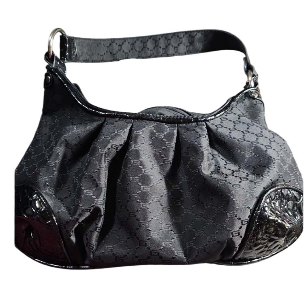 Black purse medium croc patent leather accent